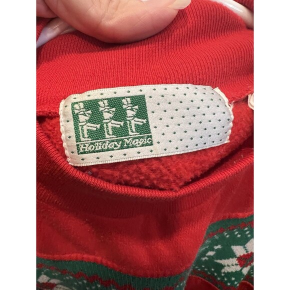 Vtg HOLIDAY MAGIC CHRISTMAS Sweatshirt Med Women Snowflake Ornament Red Green - Picture 6 of 8